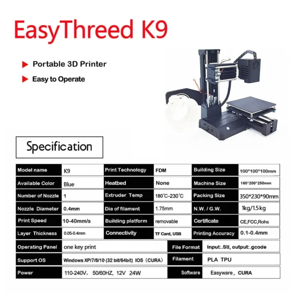 kf S2f0e1c5c656a4f0db9c415da61f96579w EasyThreed 3D Printer K9 for Beginners Mini Entry Level with Low Noise Small 3D Printing Machine