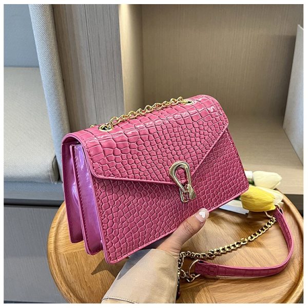 Rose Red Crocodile Pattern Women's Chain Bag - Image 6