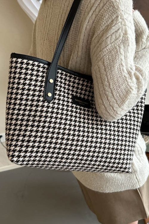 Houndstooth Shoulder Bag Winter Fashion Commuting Handbags WOmen Large Capacity Totes Casual Shopping Bag