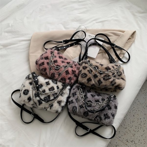 Winter Plush Bags Chain Shoulder Bag Women Flowers Print Handbags - Image 6