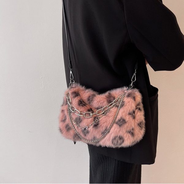 Winter Plush Bags Chain Shoulder Bag Women Flowers Print Handbags - Image 5