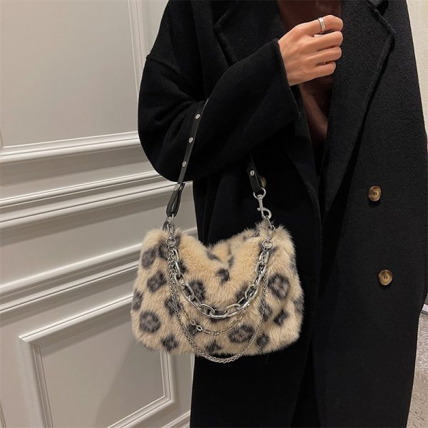 Winter Plush Bags Chain Shoulder Bag Women Flowers Print Handbags - Image 7